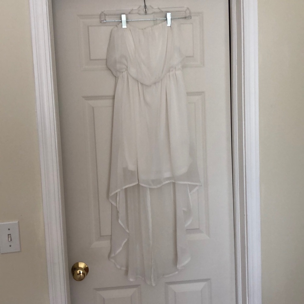 Strapless white high/low chiffon dress